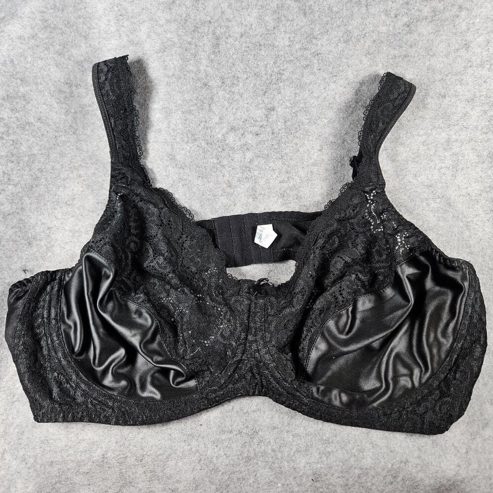 VTG Playtex Body Language Underwire Bra Black Floral Satin 4309 Comfort Size 46C